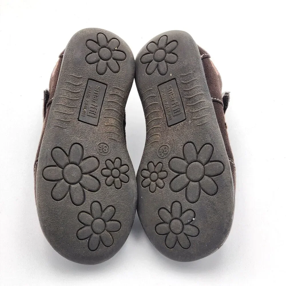 SmartFit VTG Girls Flower Mary Jane Comfort Shoes Brown Pink Toddler's Size 8.5